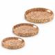 3 x Round Handwoven Water Hyacinth Tray With Handles, Large & Medium