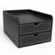 EHC 2 Drawer Faux Leather A4 Stationery Storage Organizer Unit - Black