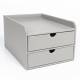 EHC 2 Drawer Faux Leather A4 Stationery Storage Organizer Unit - Grey