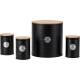EHC 4 x Ribbed Pattern Airtight Food Storage Canisters Set, Black
