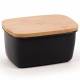 EHC Large Butter Dish With Bamboo Lid, 500ml, Black, 15 x 10 x 8 cm