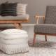 EHC Luxurious Handwoven Home Decorative Pouffe Footstool - Ivory