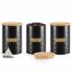 EHC Set of 3 Tea, Coffee & Sugar Canister Storage Jars Set, Black, 1L
