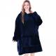 EHC Oversized Microfiber & Sherpa Wearable Blanket - Navy Blue