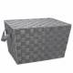 EHC Polypropylene Hand Woven Storage Hamper Basket With Lid, Grey