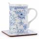 EHC Porcelain Orchid Design Tea/Coffee Mug with Spoon & Coaster Set