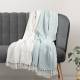 Pack of 2 Cross-Stitch Throws For Sofa/Chair Blanket - Duck Egg/Ivory