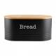 EHC Round Enamel Bread Storage Canister With Wooden Lid, Black