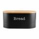 EHC Round Enamel Bread Storage Canister With Wooden Lid, Black