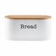 EHC Round Enamel Bread Storage Canister With Wooden Lid, White