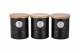 Set of 3 Airtight Tea, Coffee & Sugar Canister Storage Jars, Black, 1L