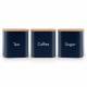 EHC Set of 3 Airtight Tea Sugar Coffee Jars With Bamboo Lid, Navy Blue