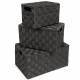 EHC Set of 3 Hand Woven Storage Hamper Basket With Lid, Black