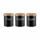 EHC Set of 3 Tea, Coffee & Sugar Storage Canisters With Lid, Black
