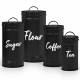 EHC Set of 4 Airtight Flour, Tea, Coffee, and Sugar Canisters, Black