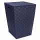 EHC Woven Pattern Laundry Storage Hamper Basket With Lid - Blue