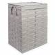 Large Laundry Linen Basket With Lid & Faux Leather Handle, Grey