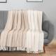 Pair of 2 Chevron Throw For Sofa or Arm Chair 127 x 152 cm - Ivory/Tan