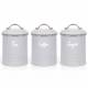 Set of 3 Airtight Round Tea, Sugar and Coffee Storage Canisters - Grey