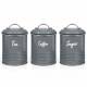 Set of 3 Airtight Round Tea, Sugar & Coffee Storage Jars, Grey, 0.9 L