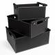 Set of 3 Faux Leather Shelf Baskets With Wooden Handles - Black