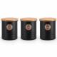 Set of 3 Tea, Coffee & Sugar Metal Jars With Airtight Bamboo Lid,Black