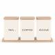 Set of 3 Tea, Coffee & Sugar Storage Jar With Bamboo Tray Stand, Cream