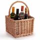 Square Willow Bottle Basket with Long Carry Handle & Four Sections
