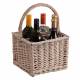 Square Willow Bottle Basket with Long Carry Handle & Four Sections