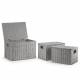 Woodluv 3 x Hand-woven Lidded Paper Rope Storage Trunk Set, Grey