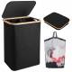 Woodluv Collapsible Foldable Laundry Hamper Basket with Lid - Black