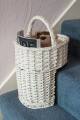 Woodluv Elegant White Wicker Oval Stair Basket With Handle, White