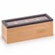 Woodluv Four Sections Bamboo Tea Caddy With Acrylic Lid, Black