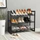 EHC 3 Tier Stackable Metal Steel Mesh Shoe Rack - Grey