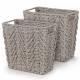 Woodluv Set of 2 Hand-woven Paper Rope Storage Wastepaper Bin - Grey