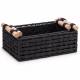 Woodluv Set of 2 Paper Rope Storage Baskets With Wooden Handle, Black