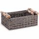 Woodluv Set of 2 Paper Rope Storage Baskets With Wooden Handle, Grey