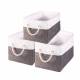 Woodluv Set of 3 Linen Storage Foldable Collapsible Baskets, Grey