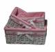 Woodluv Set of 3 White Willow Basket With Pink Dot Lining & Ribbon