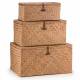 Woodluv Set of 3 Seagrass Shelf Storage Baskets With Lid, Brown