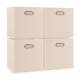 Woodluv Set of 4 Linen Storage Foldable Collapsible Baskets, Beige