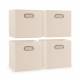 Woodluv Set of 4 Linen Storage Foldable Collapsible Baskets, Beige