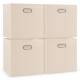 Woodluv Set of 4 Linen Storage Foldable Collapsible Baskets, Beige