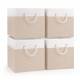 Woodluv Set of 4 Linen Storage Foldable Collapsible Baskets, Beige