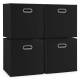 Woodluv Set of 4 Linen Storage Foldable Collapsible Baskets, Black
