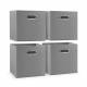 Woodluv Set of 4 Linen Storage Foldable Collapsible Baskets, Grey