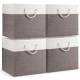 Woodluv Set of 4 Linen Storage Foldable Collapsible Baskets, Grey