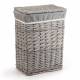 Woodluv Wicker Laundry Storage Basket with Lid, Grey, Medium