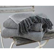 2 Tone King Size Herringbone Cotton Bedspread, 225 cm x 220 Cm - Grey