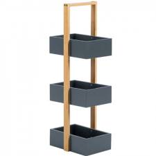 3 Tier Bamboo & MDF Storage Unit For Bathroom, Grey - 25 x 18.5 x 70cm